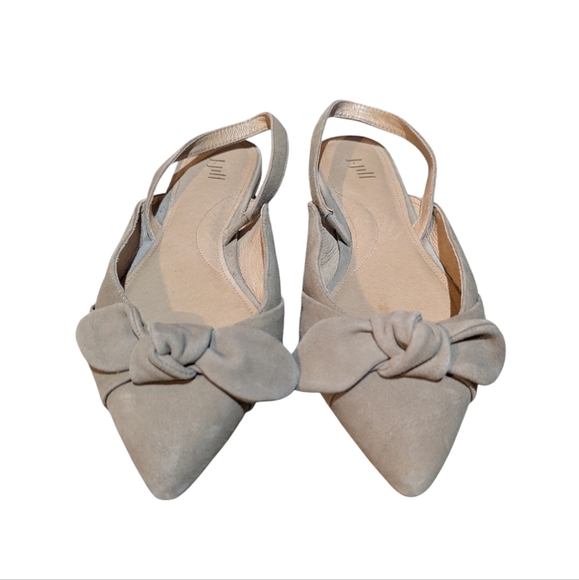 J. Jill Nicolette Suede Beige Tan Slingback Bow Pointed sz 7 Neutral Minimalism - Picture 2 of 5